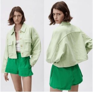 Zara oversized Light Green Cropped shirt Jacket shacket size XS NWT